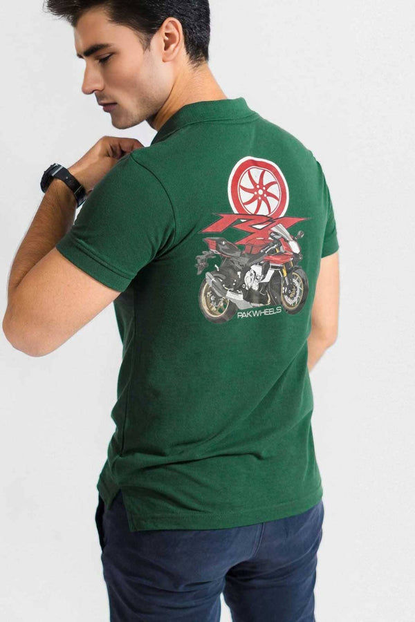 elo Polo Republica Men's PakWheels YZF Printed Short Sleeve Polo Shirt Bottle Green