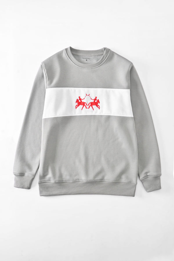 Elo Polo Republica Men's Panel Design Double Horse Embroidered Fleece Sweat Shirt Navy & Bottle Green