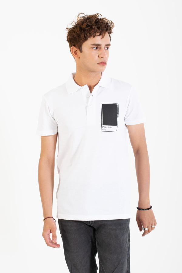 Elo Polo Republica Men's Pantone Black Printed Short Sleeve Polo Shirt White