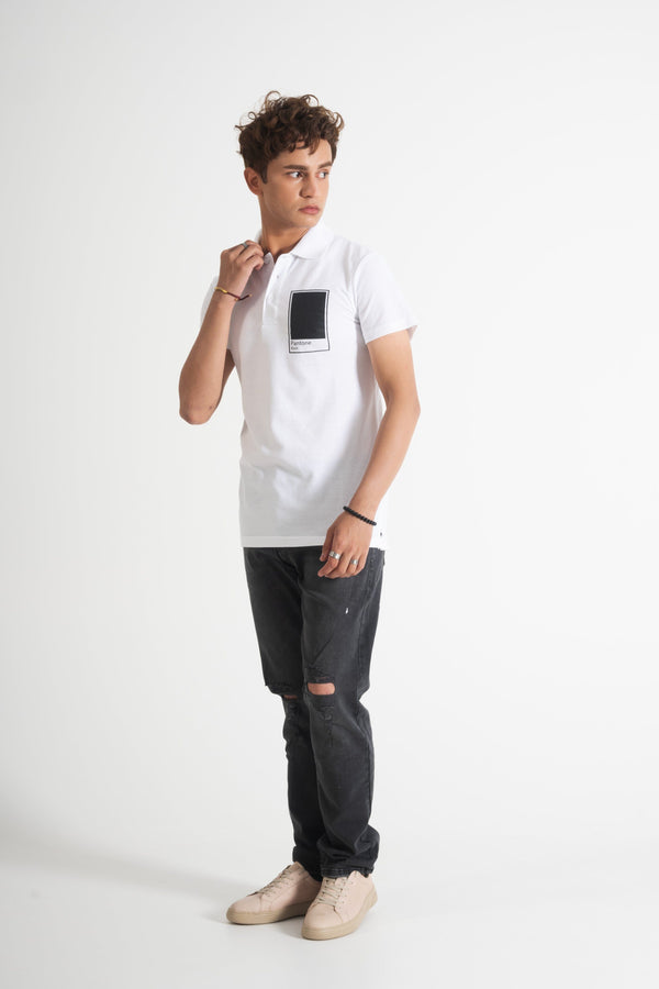 Elo Polo Republica Men's Pantone Black Printed Short Sleeve Polo Shirt White