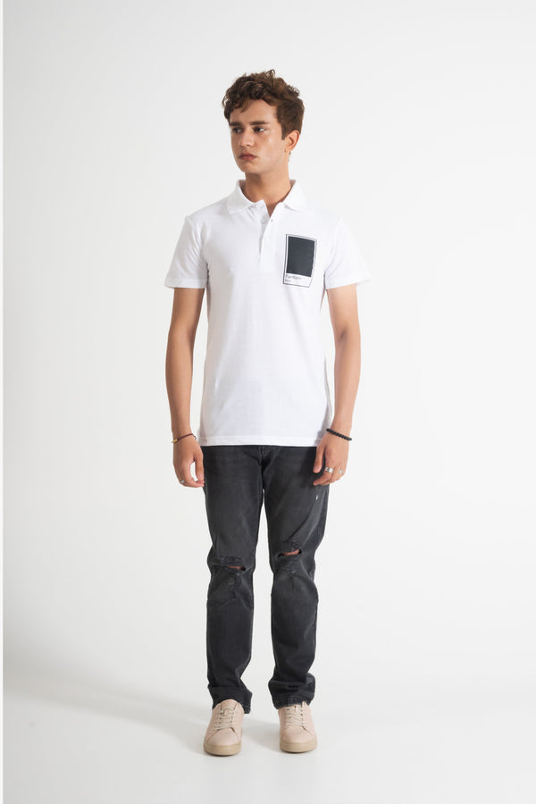 Elo Polo Republica Men's Pantone Black Printed Short Sleeve Polo Shirt White