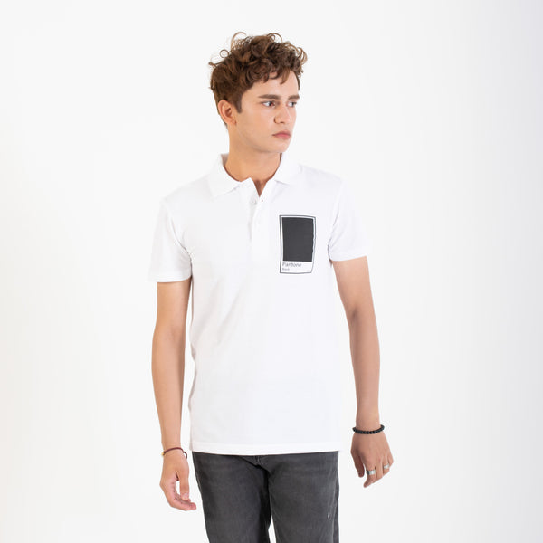 elo Polo Republica Men's Pantone Black Printed Short Sleeve Polo Shirt White