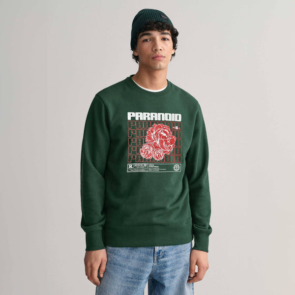 elo Polo Republica Men's Paranoid Printed Fleece Sweat Shirt Bottle Green