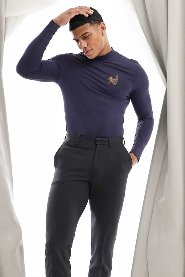 Elo Polo Republica Men's Pegasus Embroidered Mock Neck Sweatshirt Navy
