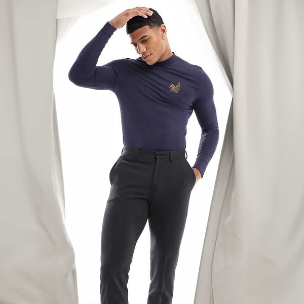 elo Polo Republica Men's Pegasus Embroidered Mock Neck Sweatshirt Navy