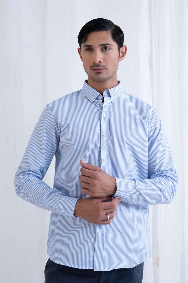elo Polo Republica Men's Pinstriped Casual Shirt Sky