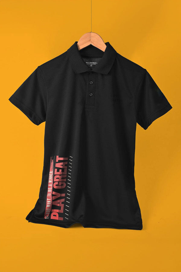 Elo Polo Republica Men's Play Great Printed Activewear Polo Shirt Black