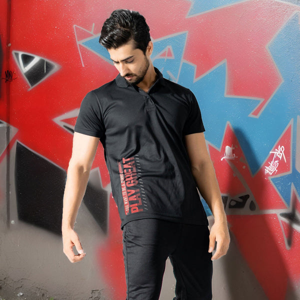 elo Polo Republica Men's Play Great Printed Activewear Polo Shirt Black