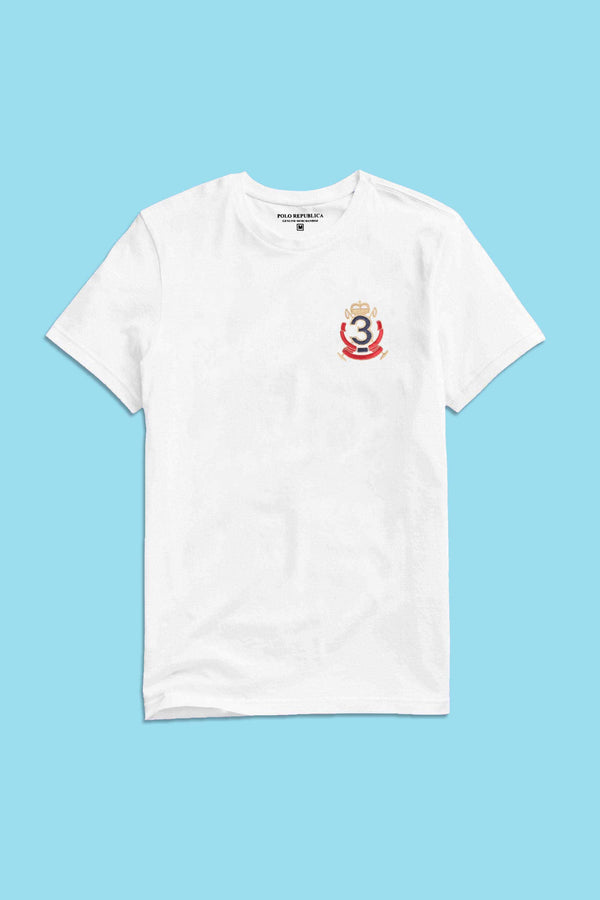 Elo Polo Republica Men's Polo 3 Crest Embroidered Crew Neck Tee Shirt White