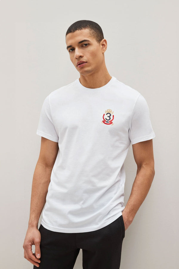 elo Polo Republica Men's Polo 3 Crest Embroidered Crew Neck Tee Shirt White