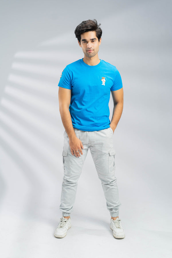 Elo Polo Republica Men's Polo Bears & 5 Embroidered Crew Neck Tee Shirt Turquoise Blue