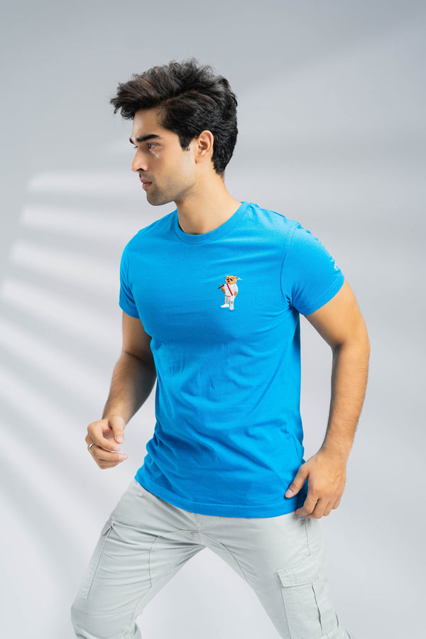 Elo Polo Republica Men's Polo Bears & 5 Embroidered Crew Neck Tee Shirt Turquoise Blue