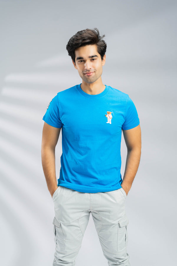 Elo Polo Republica Men's Polo Bears & 5 Embroidered Crew Neck Tee Shirt Turquoise Blue