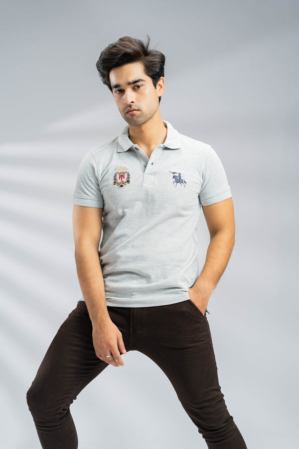 Elo Polo Republica Men's Polo Cavalry & Crest Embroidered Short Sleeve Polo Shirt Stealth Grey