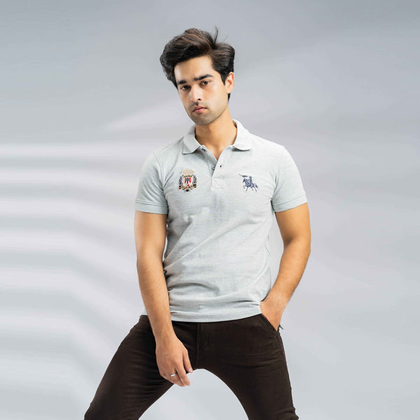 elo Polo Republica Men's Polo Cavalry & Crest Embroidered Short Sleeve Polo Shirt Stealth Grey