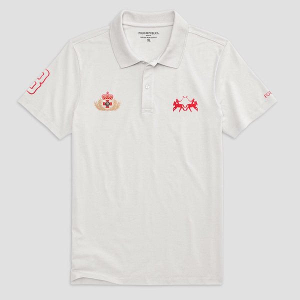 elo Polo Republica Men's Polo Crest & 8 Embroidered Short Sleeve Polo Shirt White