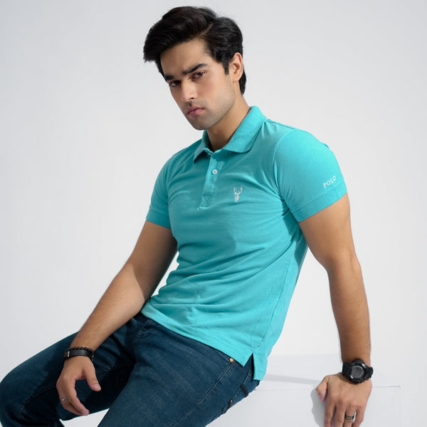 Elo Polo Republica Men's Polo Deer & 8 Embroidered Short Sleeve Polo Shirt Aqua Blue
