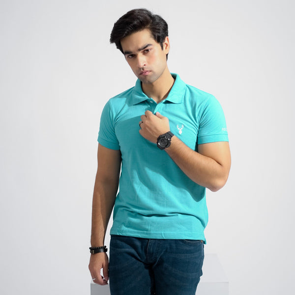 Elo Polo Republica Men's Polo Deer & 8 Embroidered Short Sleeve Polo Shirt Aqua Blue
