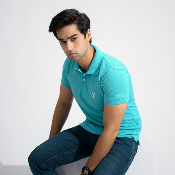 Elo Polo Republica Men's Polo Deer & 8 Embroidered Short Sleeve Polo Shirt Aqua Blue