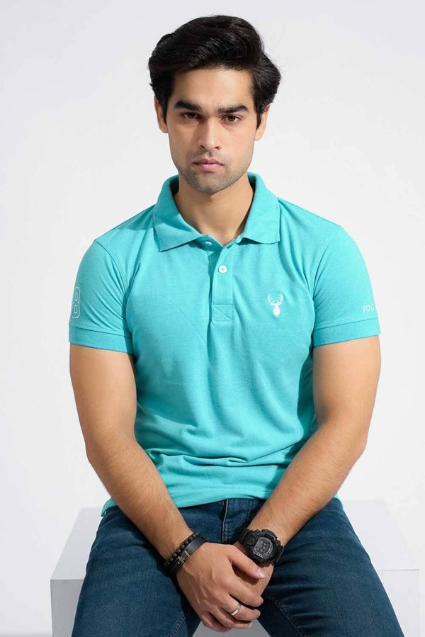 elo Polo Republica Men's Polo Deer & 8 Embroidered Short Sleeve Polo Shirt Aqua Blue