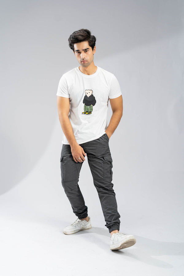 Elo Polo Republica Men's Polo Hoodie Bear Printed Tee Shirt Off White