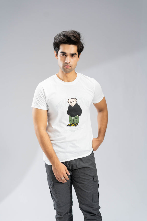 Elo Polo Republica Men's Polo Hoodie Bear Printed Tee Shirt Off White