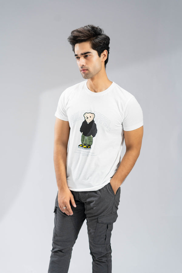 Elo Polo Republica Men's Polo Hoodie Bear Printed Tee Shirt Off White
