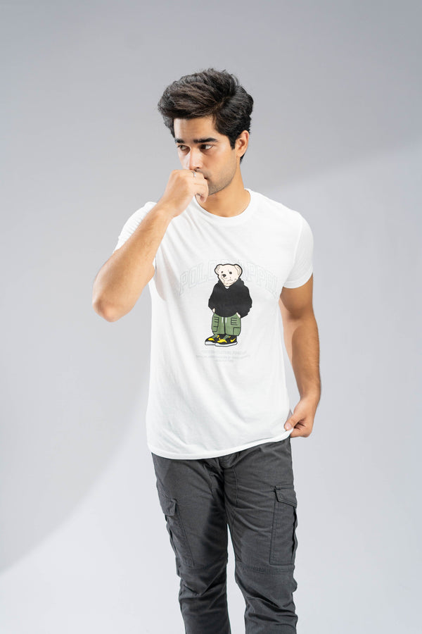 elo Polo Republica Men's Polo Hoodie Bear Printed Tee Shirt Off White