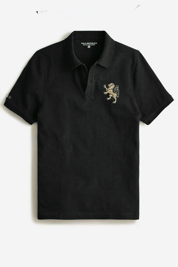 Elo Polo Republica Men's Polo & Lion Embroidered Short Sleeve Polo Shirt Black