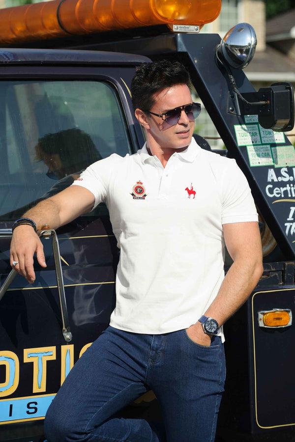 Elo Polo Republica Men's Polo Rider & Crest Embroidered Short Sleeve Polo Shirt Off White