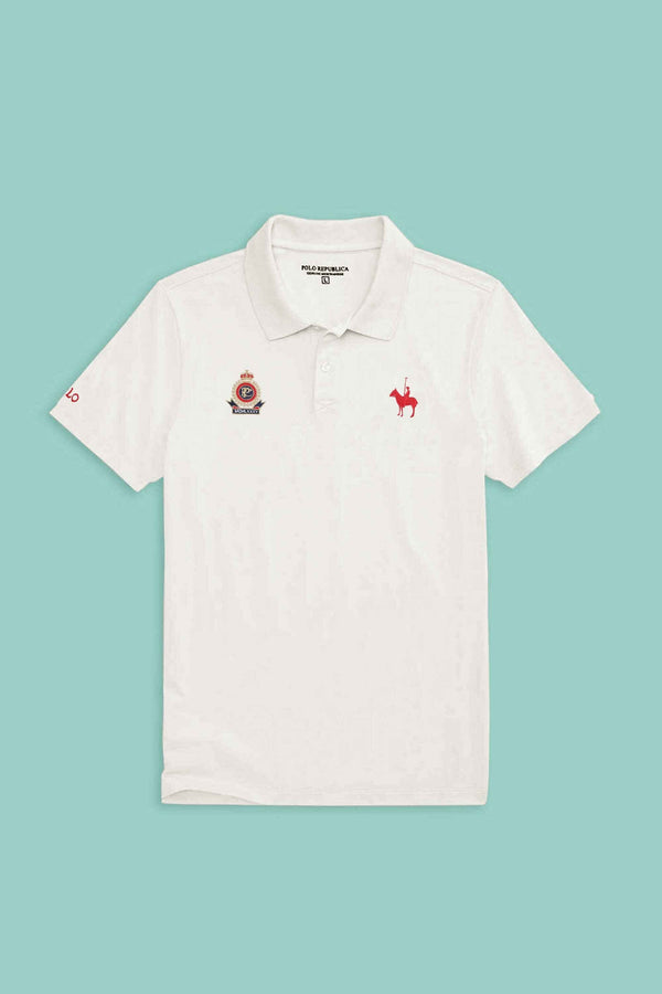 Elo Polo Republica Men's Polo Rider & Crest Embroidered Short Sleeve Polo Shirt Off White