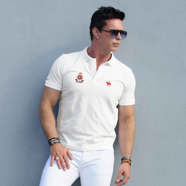 elo Polo Republica Men's Polo Rider & Crest Embroidered Short Sleeve Polo Shirt Off White
