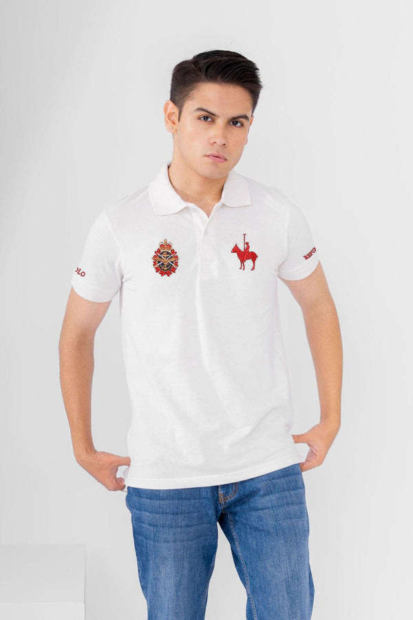elo Polo Republica Men's Polo Rider & Crest Embroidered Short Sleeve Polo Shirt Off White