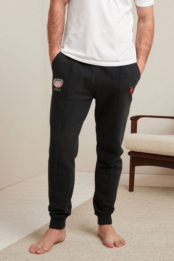 Elo Polo Republica Men's Pony And USA Embroidered Fleece Jogger Pants Black