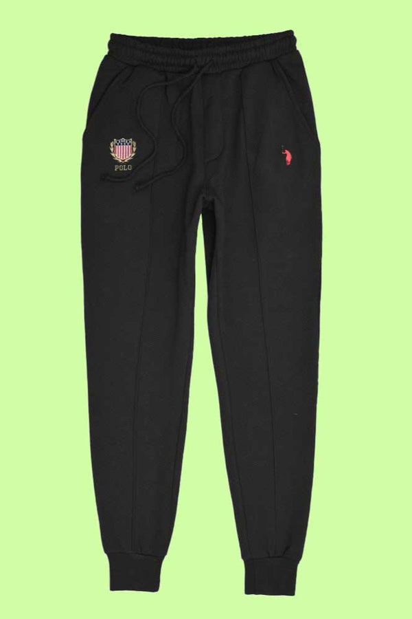 elo Polo Republica Men's Pony And USA Embroidered Fleece Jogger Pants Black