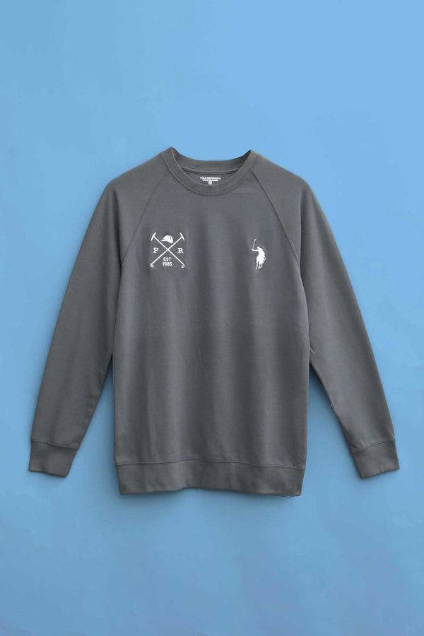 Elo Polo Republica Men's Pony & Mallets Embroidered Raglan Long Sleeve Pique Tee Shirt Slate Grey