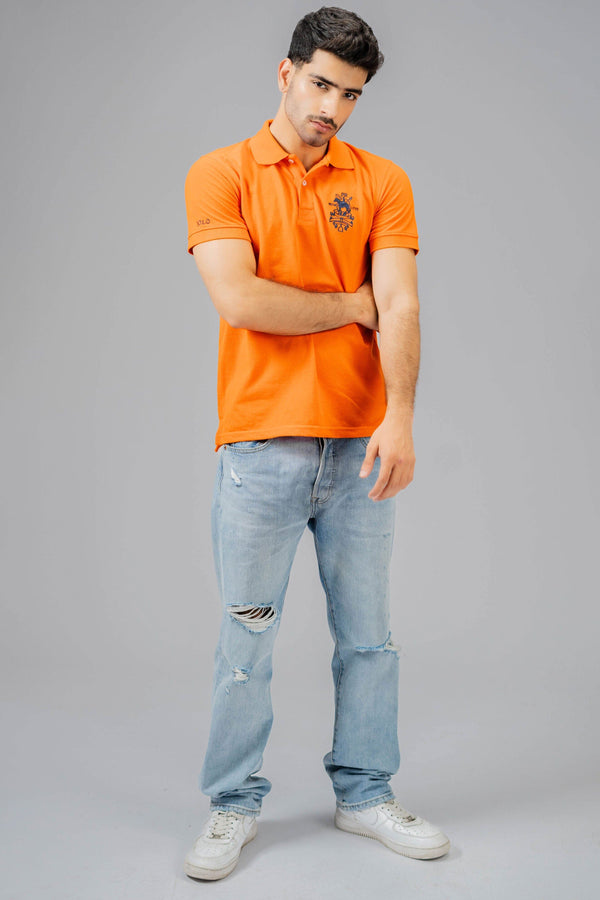 Elo Polo Republica Men's Pony Polo Crest & 8 Embroidered Short Sleeve Polo Shirt Orange