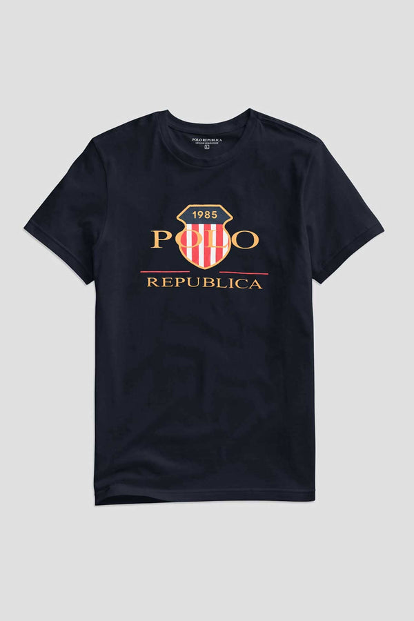 Elo Polo Republica Men's PR Badge 1985 Printed Crew Neck Tee Shirt Navy