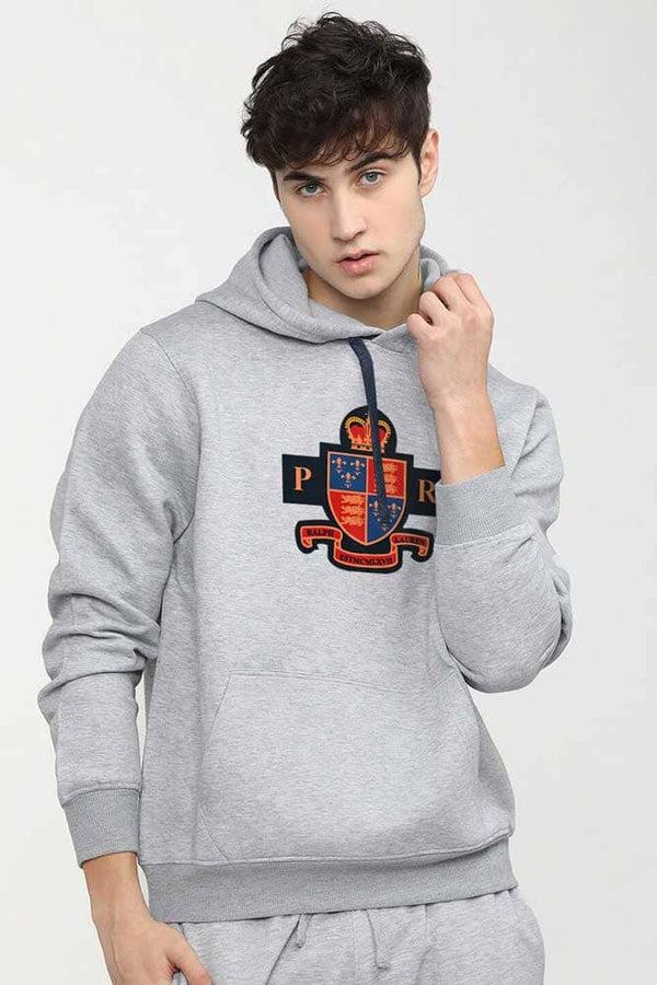 elo Polo Republica Men's PR Crest Printed Fleece Pullover Hoodie Heather Grey