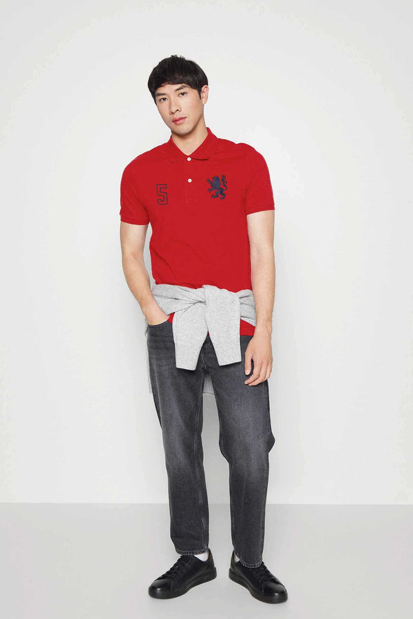 Elo Polo Republica Men's PR Lion Logo & 5 Embroidered Polo Shirt Red