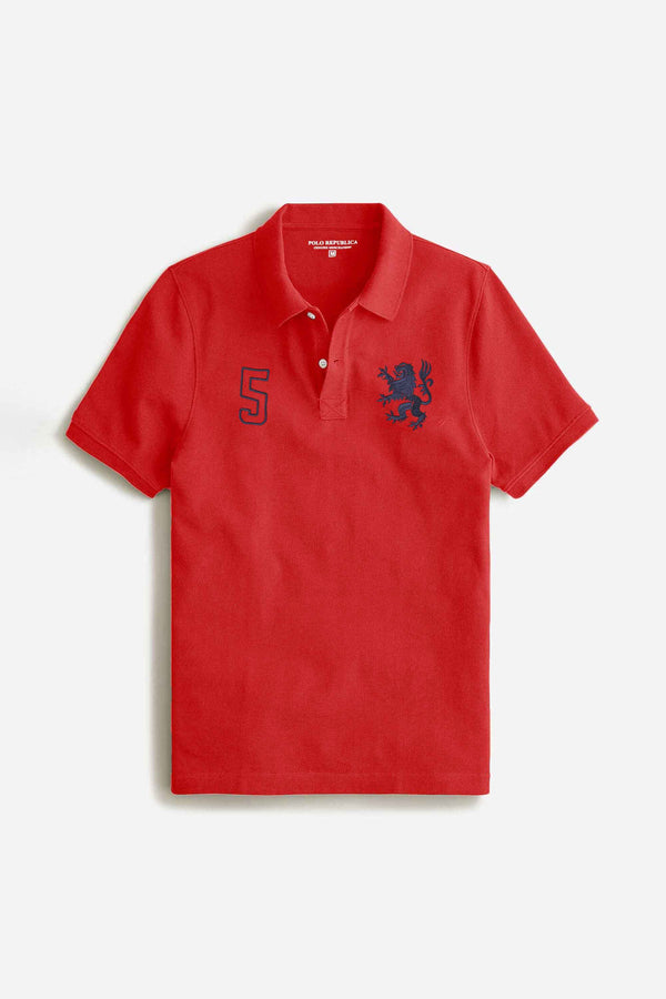 Elo Polo Republica Men's PR Lion Logo & 5 Embroidered Polo Shirt Red