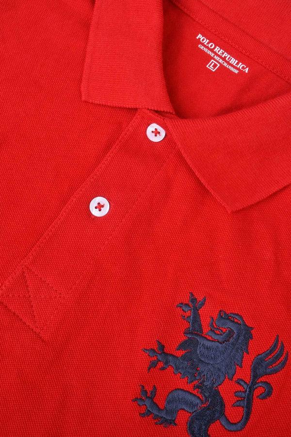 Elo Polo Republica Men's PR Lion Logo & 5 Embroidered Polo Shirt Red