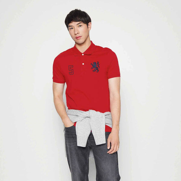 elo Polo Republica Men's PR Lion Logo & 5 Embroidered Polo Shirt Red