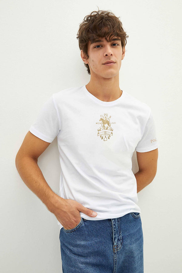 elo Polo Republica Men's PR MCM Embroidered Crew Neck Tee Shirt White