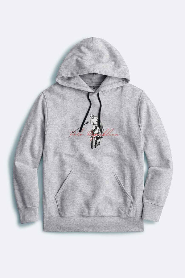 Elo Polo Republica Men's PR Text Pony Printed Fleece Pullover Hoodie Heather Grey