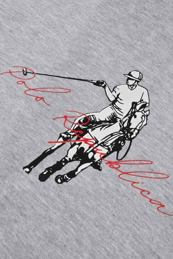 Elo Polo Republica Men's PR Text Pony Printed Fleece Pullover Hoodie Heather Grey