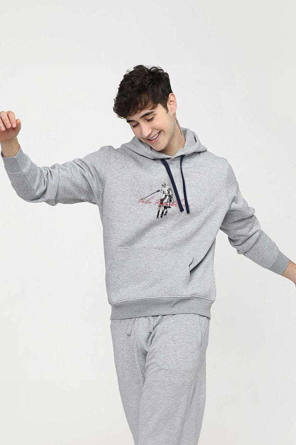 elo Polo Republica Men's PR Text Pony Printed Fleece Pullover Hoodie Heather Grey