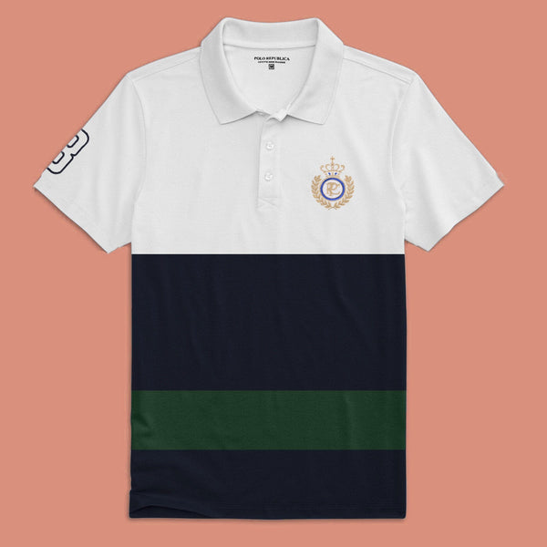 Elo Polo Republica Men's PRC & 8 Embroidered Contrast Panels Style Polo Shirt White & Black