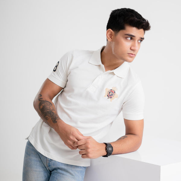 Elo Polo Republica Men's PRC & 8 Embroidered Short Sleeve Polo Shirt Off White
