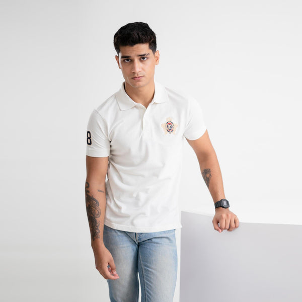 Elo Polo Republica Men's PRC & 8 Embroidered Short Sleeve Polo Shirt Off White